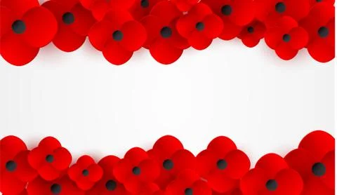 Remembrance, Anzac Day web header. Poppies flowers. Memorial banner, card. Stock Illustration