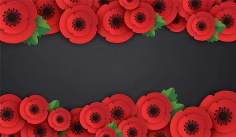 Remembrance, Anzac Day web header. Poppies flowers. Memorial banner, card. Stock Illustration