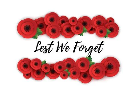 Remembrance, Anzac Day web header. Poppies flowers. Memorial banner, card. Stock Illustration