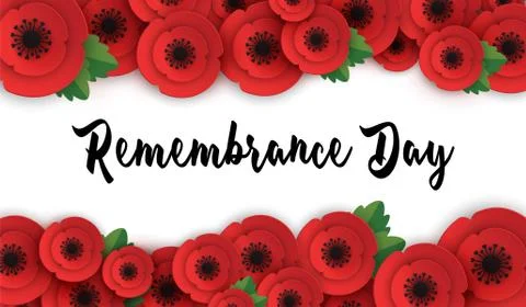 Remembrance, Anzac Day web header. Poppies flowers. Memorial banner, card. Stock Illustration