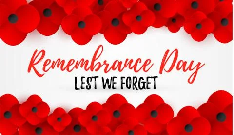 Remembrance, Anzac Day web header. Poppies flowers. Memorial banner, card. Stock Illustration