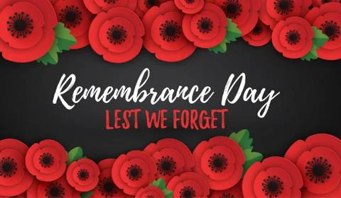 Remembrance, Anzac Day web header. Poppies flowers. Memorial banner, card. Stock Illustration