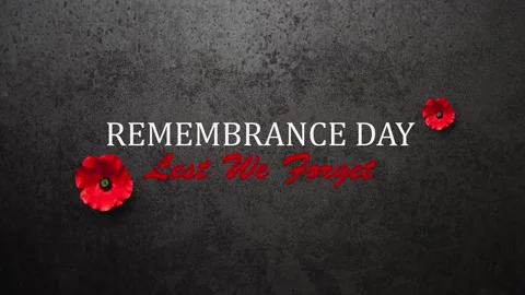 Remembrance Day Lest We Forget inscription with Poppy flowers on rusty iron Stock Footage 319450758