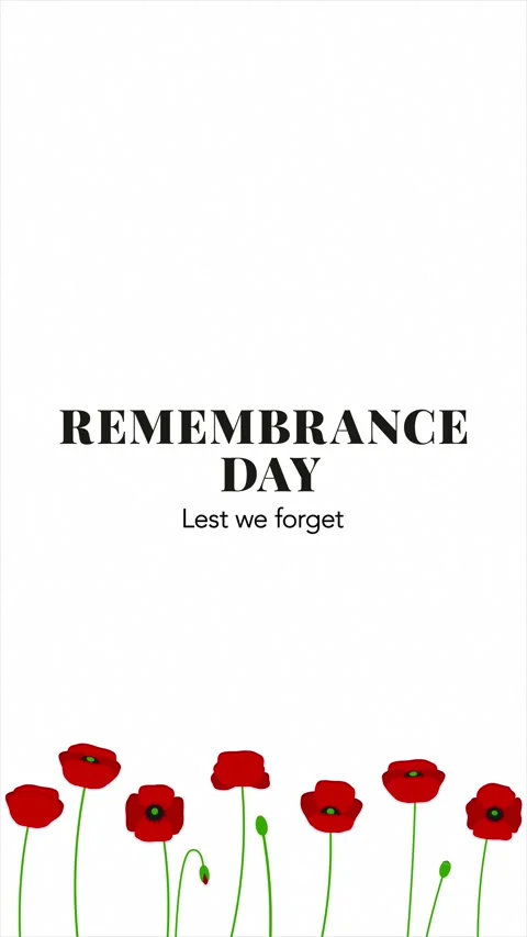 Remembrance Day Lest We Forget Title Animation with Red Poppies Vídeo Stock 343816553