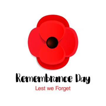 Remembrance Day vector card. Lest We forget. Paper cut Red Poppy flower Stock Illustration