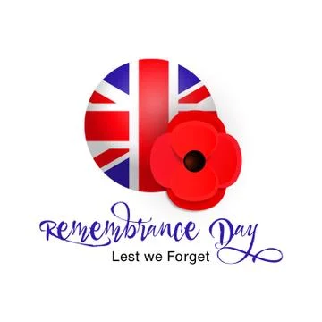 Remembrance Day vector poster. Lest We Forget. Poppy and Flag of the United K Stockillustratie