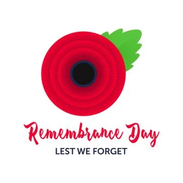 Remembrance Day vector poster. Lest We forget. Bright Red Poppy flower Stock Illustration