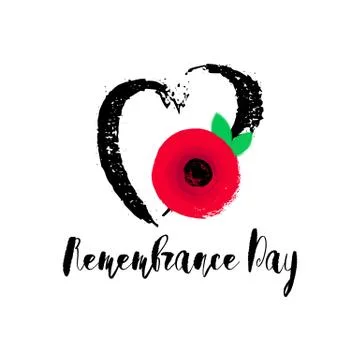 Remembrance Day vector poster. Lest We forget. Bright Red Poppy flower Illustrazione stock