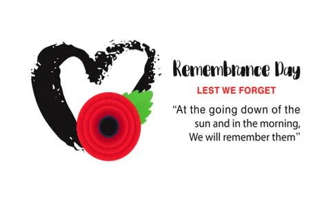 Remembrance Day vector poster. Lest We forget. Bright Red Poppy flower Illustrazione stock