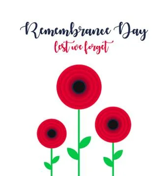 Remembrance Day vector poster. Lest We forget. Bright Red Poppy flower Illustrazione stock