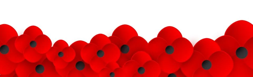 Remembrance Day web header. Relistic Red Poppy flower - International symbol  Stock-Illustration