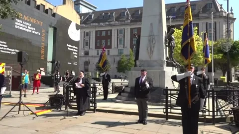 A remembrance service is held in Leeds to mark the 80th anniversary of VJ Day Video stock 314896481