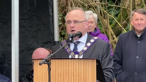 Remembrance service held to mark 75th anniversary of Omagh Rail Tragedy Stock Footage 321700772