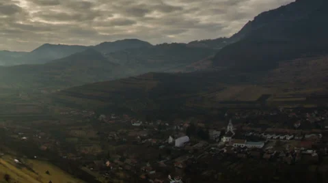 Remetea village sun rays time lapse HD Stock Footage 34696573