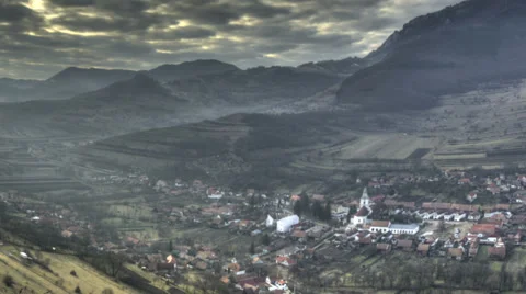 Remetea village sun rays time lapse HD HDR Stock Footage 34776161