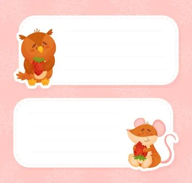 Reminder and Note Card with Funny Forest Animal Vector Template Stock Illustration