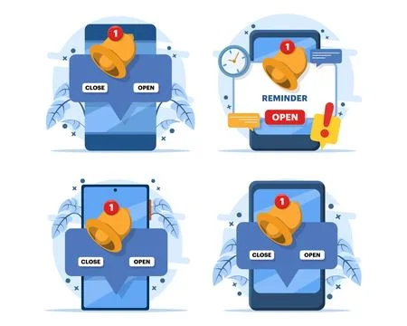 Reminder and notification illustration set featuring warning alerts Stock Illustration