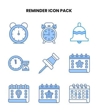 Reminder Blue Vector Icons Pack Stock Illustration