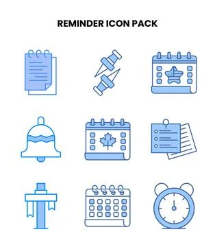 Reminder Blue Vector Icons Pack Stock Illustration