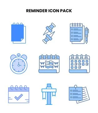 Reminder Blue Vector Icons Pack 库存插图