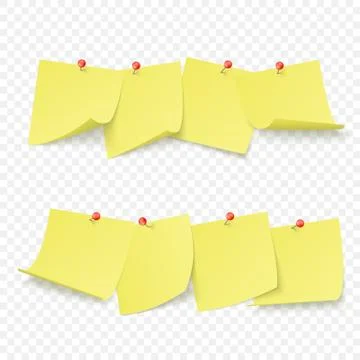 Reminder board with empty yellow stickers attached with red pins. Vector illu Stock Illustration