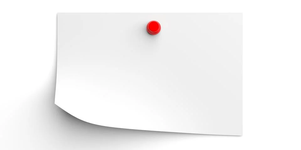 Reminder concept. White write note with red pushpin isolated on white backgro Stock Illustration