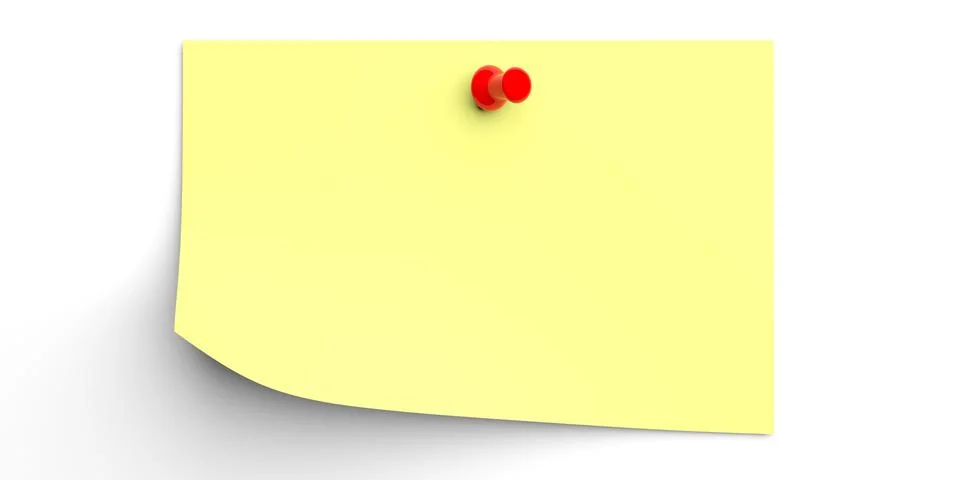 Reminder concept. Yellow write note with pushpin isolated on white background Stock Illustration