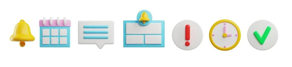 Reminder elements set in cute 3d style, vector illustration isolated on white イラスト素材