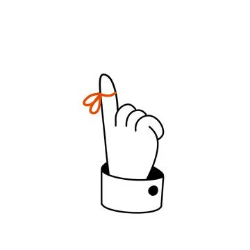 Reminder on finger. Red string around the forefinger. Stock Illustration