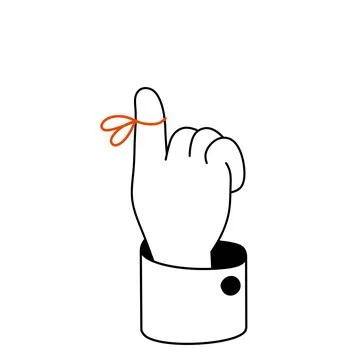 Reminder on finger. Red string around the forefinger. Stock Illustration