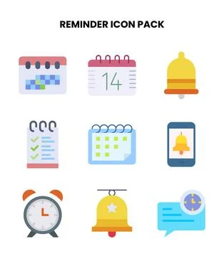 Reminder Flat Icons Pack Stock Illustration