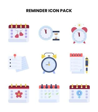 Reminder Flat Icons Pack 库存插图
