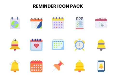 Reminder Flat UI Icons Pack Stock Illustration