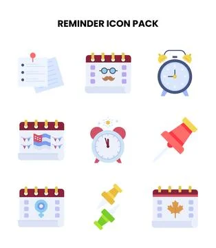 Reminder Flat UI Icons Pack Stock Illustration