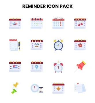 Reminder Flat UI Icons Pack Stock Illustration
