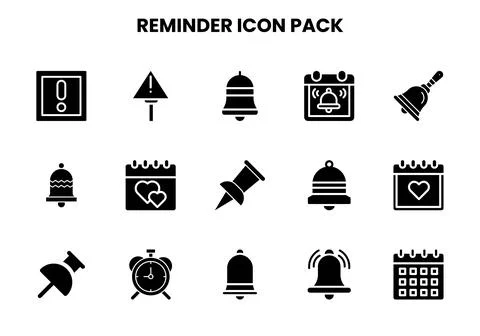 Reminder Glyph Icons Pack Stock Illustration