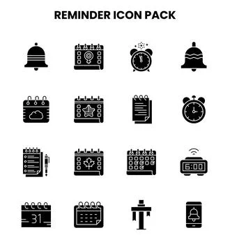 Reminder Glyph Set Icons Pack Ilustração Stock