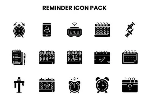 Reminder Glyph Set Icons Pack 库存插图
