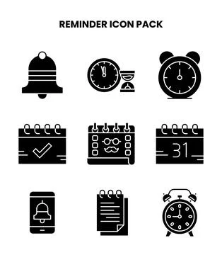 Reminder Glyph Set Icons Pack 库存插图
