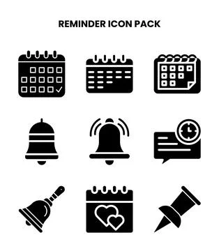 Reminder Glyph Vector Icons Pack 스톡 일러스트
