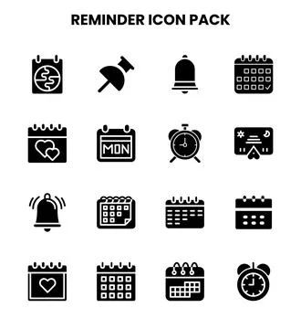 Reminder Glyph Vector Icons Pack Stock Illustration