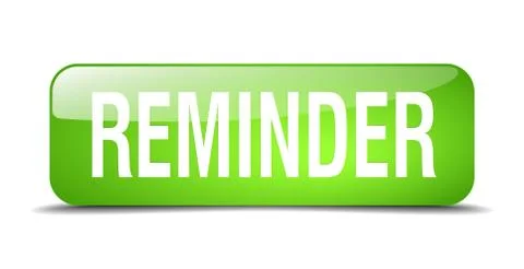 Reminder green square 3d realistic isolated web button 스톡 일러스트