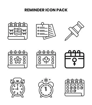 Reminder Line Bundle Icons Pack Stock Illustration