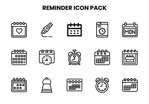 Reminder Line Collection Icons Pack Stock Illustration