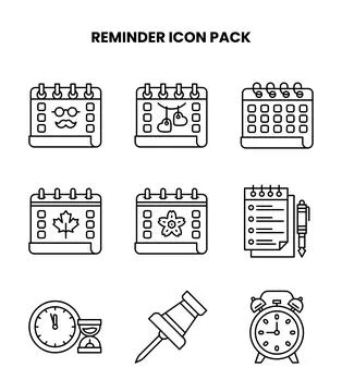 Reminder Line Design Icons Pack Stock Illustration