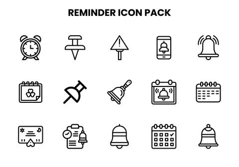 Reminder Line Icons Pack Stock Illustration