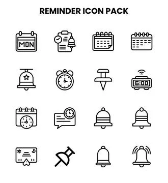 Reminder Line UI Icons Pack Stock Illustration