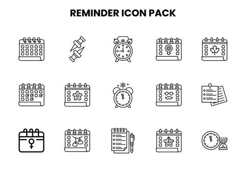 Reminder Line Vector Icons Pack Stock Illustration
