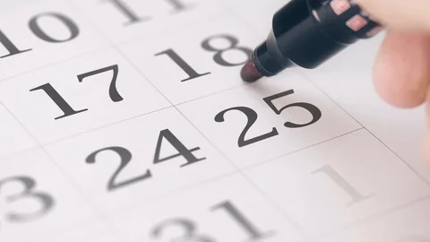 Reminder mark on the twenty-fifth 25 day of a month Stock Footage 115935520
