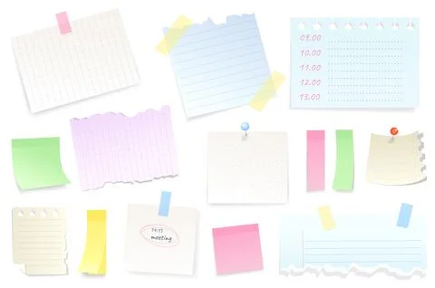 Reminder notepad sheets set graphic elements in flat design. Bundle of blank  Stock Illustration